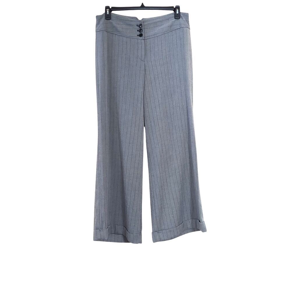 Lane Bryant Gray Herringbone & Black Striped Pattern Cuffed Wide Leg Slacks - Picture 3 of 8